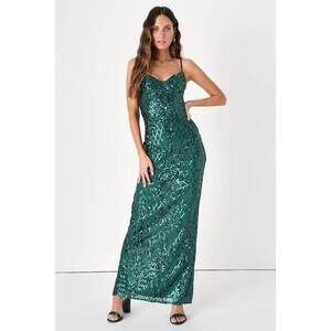 Lulus Moonlit Love Emerald Green Sequin Sleeveless Maxi Dress - Size XL